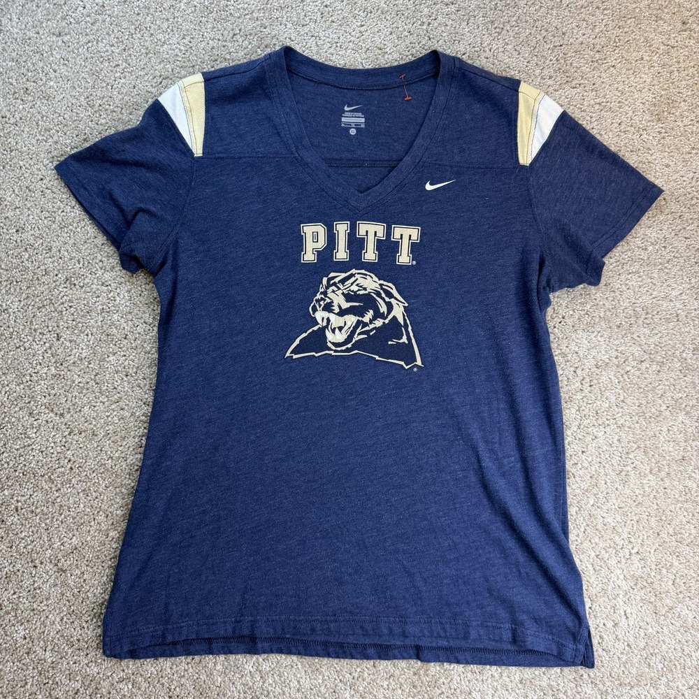 Pitt Panthers Shirt Womens XL Blue NCAA Football Nike V Neck Short Sleeve